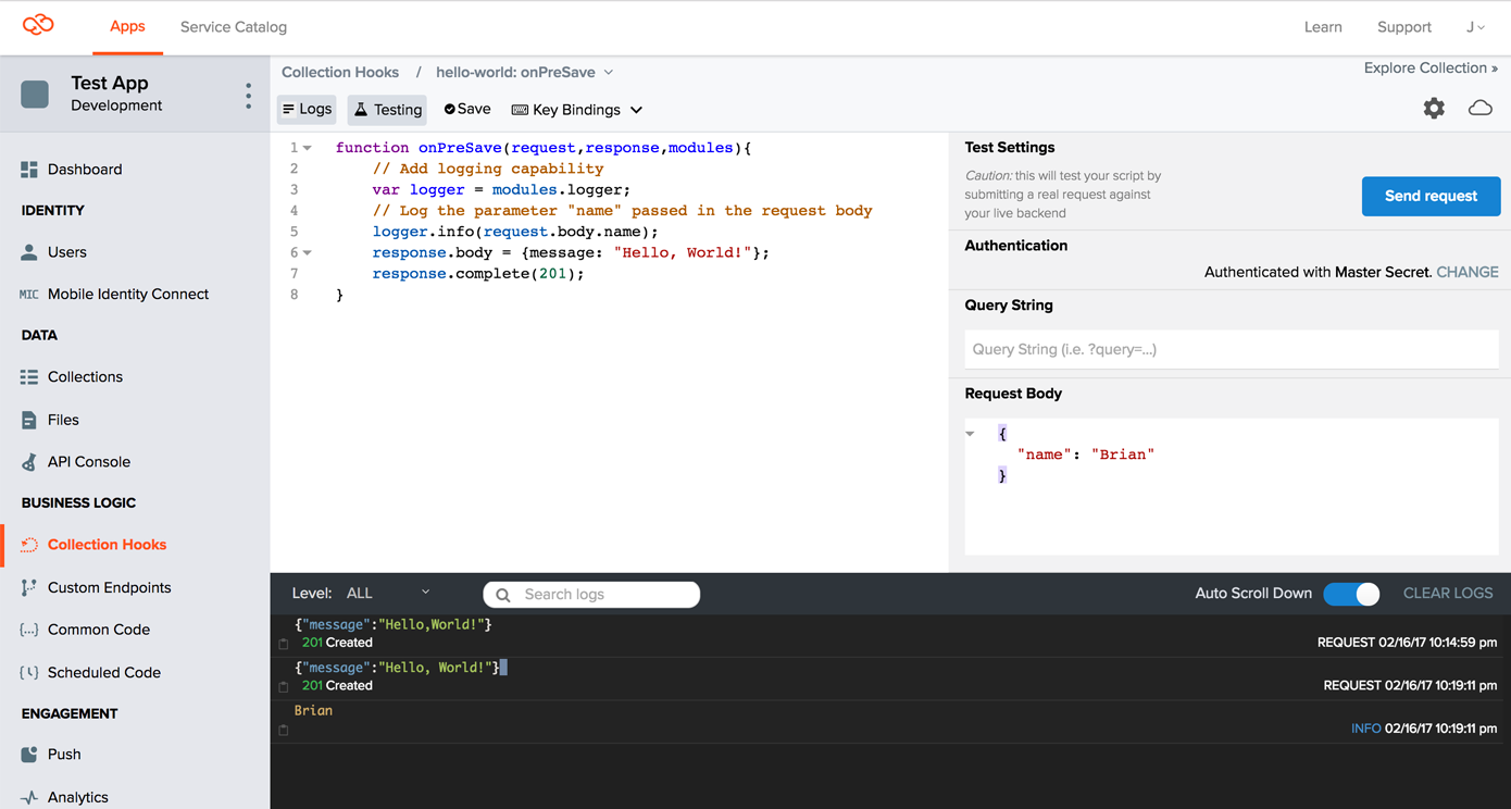 Business Logic Log View