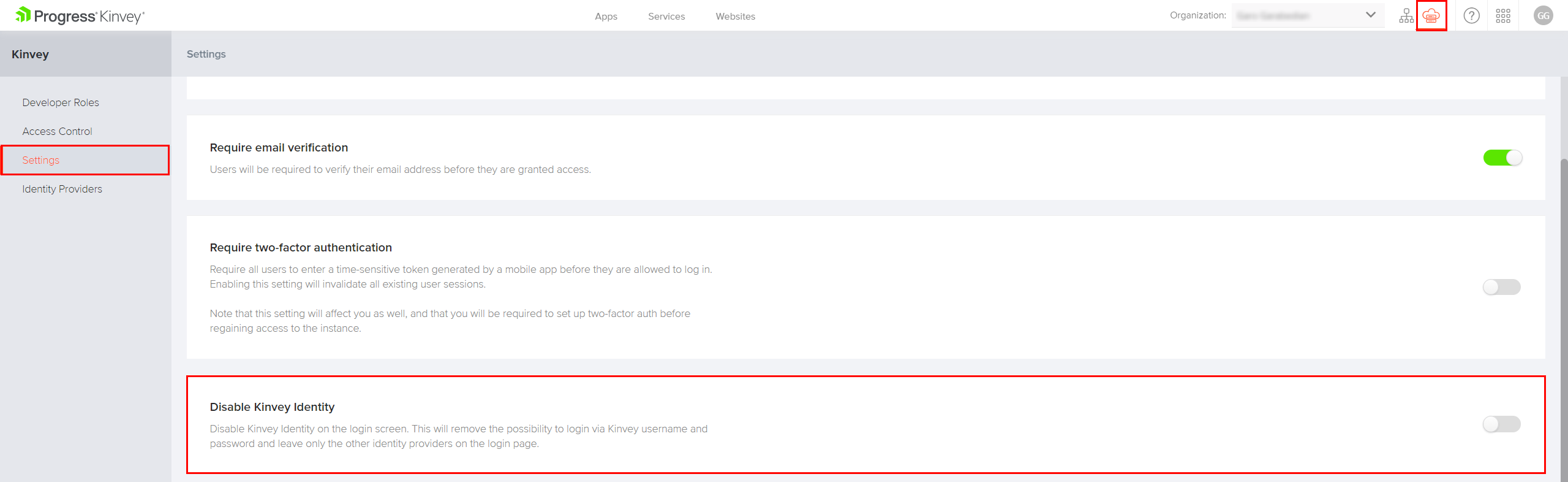 Disable Kinvey Identity